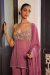Buy_Enamour By Radha_Pink Crepe, Silk Pearls, Beads, Sequins, Embroidery Strappy Kurta Palazzo Set _Online_at_Aza_Fashions