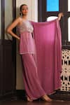 Shop_Enamour By Radha_Pink Crepe, Silk Pearls, Beads, Sequins, Embroidery Strappy Kurta Palazzo Set _Online_at_Aza_Fashions
