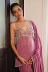 Buy_Enamour By Radha_Pink Crepe, Silk Pearls, Beads, Sequins, Embroidery Strappy Kurta Palazzo Set 