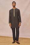 Buy_Masaba_Black Silk Zari, Beads, Embroidery Pyaar Ke Charche Printed Bundi Kurta Set _Online_at_Aza_Fashions
