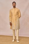 Buy_Masaba_Gold Silk, Tissue Embroidery, Chandni Gul Jharokha Embellished Sherwani Set _at_Aza_Fashions