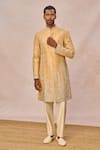 Buy_Masaba_Gold Silk, Tissue Embroidery, Chandni Gul Jharokha Embellished Sherwani Set 