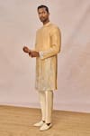 Shop_Masaba_Gold Silk, Tissue Embroidery, Chandni Gul Jharokha Embellished Sherwani Set 