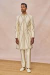 Buy_Masaba_Ivory Silk, Dupion Embroidery, Sequins, Beads, Namkeen Embellished Sherwani Set _at_Aza_Fashions