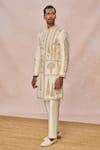 Masaba Ivory Silk, Dupion Embroidery, Tere Peeche Chala Aaya Embellished Sherwani Set at Aza Fashions Masaba_Ivory Silk, Dupion Embroidery, Tere Peeche Chala Aaya Embellished Sherwani Set _at_Aza_Fashions