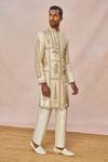 Shop Masaba Ivory Silk, Dupion Embroidery, Tere Peeche Chala Aaya Embellished Sherwani Set Shop_Masaba_Ivory Silk, Dupion Embroidery, Tere Peeche Chala Aaya Embellished Sherwani Set