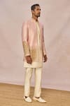 Masaba_Pink Silk, Jacquard Embroidery, Metallic Thread Gulposh Raja Jacket Kurta Set _at_Aza_Fashions