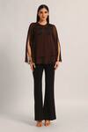 Namrata Joshipura_Brown Viscose Beads Round Neck Midnight Bloom Layered Top _Online_at_Aza_Fashions