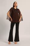 Buy_Namrata Joshipura_Brown Viscose Beads Round Neck Midnight Bloom Layered Top _at_Aza_Fashions