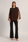 Buy_Namrata Joshipura_Brown Viscose Beads Round Neck Midnight Bloom Layered Top _Online_at_Aza_Fashions