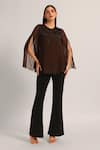 Shop_Namrata Joshipura_Brown Viscose Beads Round Neck Midnight Bloom Layered Top _Online_at_Aza_Fashions
