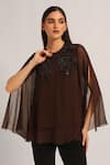 Buy_Namrata Joshipura_Brown Viscose Beads Round Neck Midnight Bloom Layered Top 