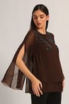 Shop_Namrata Joshipura_Brown Viscose Beads Round Neck Midnight Bloom Layered Top 