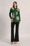 Namrata Joshipura Green Modal, Linen Embroidery, Sequins Collared Poppy Flower Shirt Online at Aza Fashions Namrata Joshipura_Green Modal, Linen Embroidery, Sequins Collared Poppy Flower Shirt _Online_at_Aza_Fashions