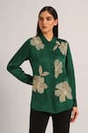 Buy Namrata Joshipura Green Modal, Linen Embroidery, Sequins Collared Poppy Flower Shirt at Aza Fashions Buy_Namrata Joshipura_Green Modal, Linen Embroidery, Sequins Collared Poppy Flower Shirt _at_Aza_Fashions