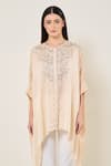 Buy_Namrata Joshipura_Ivory Satin Embroidery, Beads, Sequins Round Amara Front Handkerchief Tunic _at_Aza_Fashions