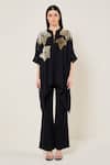 Namrata Joshipura_Black Georgette Sequins, Metallic Thread Mandarin Katnis Handkerchief Tunic _Online_at_Aza_Fashions