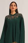 Namrata Joshipura Green Jersey Beads, Embroidery Mandarin Collar, Keyhole Neck Marielle Cape Tunic Online at Aza Fashions Namrata Joshipura_Green Jersey Beads, Embroidery Mandarin Collar, Keyhole Neck Marielle Cape Tunic _Online_at_Aza_Fashions
