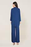 Shop_Namrata Joshipura_Teal Jersey Stones Mandarin Collar, Midnight Bloom Front Open Top And Pant Set _at_Aza_Fashions