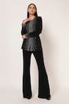 Buy_Namrata Joshipura_Black Jersey Sequins, Stones Round Neck Silver Dust Front Open Top With Pant _at_Aza_Fashions