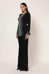 Namrata Joshipura_Black Jersey Sequins, Stones Round Neck Silver Dust Front Open Top With Pant _Online_at_Aza_Fashions