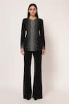Buy_Namrata Joshipura_Black Jersey Sequins, Stones Round Neck Silver Dust Front Open Top With Pant _Online_at_Aza_Fashions