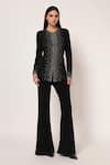Shop_Namrata Joshipura_Black Jersey Sequins, Stones Round Neck Silver Dust Front Open Top With Pant _Online_at_Aza_Fashions