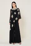 Buy_Namrata Joshipura_Black Viscose Georgette Sequins, Embroidery Round Neck Amara Front Flap Jumpsuit _at_Aza_Fashions