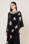 Namrata Joshipura_Black Viscose Georgette Sequins, Embroidery Round Neck Amara Front Flap Jumpsuit _Online_at_Aza_Fashions