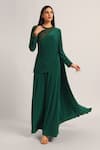 Namrata Joshipura_Green Jersey Beads Round Neck Juliette Front Flap Draped Jumpsuit _Online_at_Aza_Fashions