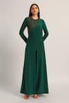 Buy_Namrata Joshipura_Green Jersey Beads Round Neck Juliette Front Flap Draped Jumpsuit _at_Aza_Fashions