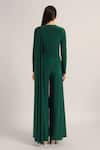 Shop_Namrata Joshipura_Green Jersey Beads Round Neck Juliette Front Flap Draped Jumpsuit _at_Aza_Fashions