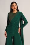 Buy_Namrata Joshipura_Green Jersey Beads Round Neck Juliette Front Flap Draped Jumpsuit _Online_at_Aza_Fashions