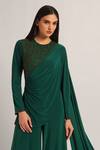 Shop_Namrata Joshipura_Green Jersey Beads Round Neck Juliette Front Flap Draped Jumpsuit _Online_at_Aza_Fashions