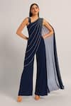 Buy_Namrata Joshipura_Navy Jersey Sequins, Embroidery One Shoulder Silver Dust Front Draped Jumpsuit _at_Aza_Fashions