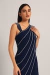 Shop_Namrata Joshipura_Navy Jersey Sequins, Embroidery One Shoulder Silver Dust Front Draped Jumpsuit _Online_at_Aza_Fashions