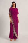 Buy_Namrata Joshipura_Purple Viscose Embroidery, Sequins Round Amara Intricate Front Flap Jumpsuit _at_Aza_Fashions