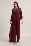 Buy_Namrata Joshipura_Wine Jersey Beads Round Neck Silver Dust Front Flap Jumpsuit _at_Aza_Fashions