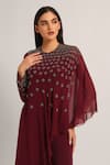Shop_Namrata Joshipura_Wine Jersey Beads Round Neck Silver Dust Front Flap Jumpsuit _Online_at_Aza_Fashions