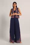 Buy_Namrata Joshipura_Navy Satin Sweetheart , Open Paisey Print Jacket With Jumpsuit _at_Aza_Fashions