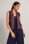 Namrata Joshipura_Navy Satin Sweetheart , Open Paisey Print Jacket With Jumpsuit _at_Aza_Fashions