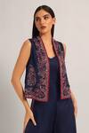 Buy_Namrata Joshipura_Navy Satin Sweetheart , Open Paisey Print Jacket With Jumpsuit 