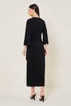 Shop_Namrata Joshipura_Black Jersey Beads Round Neck Midnight Bloom Waist Tie Draped Dress _at_Aza_Fashions