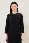 Namrata Joshipura_Black Jersey Beads Round Neck Midnight Bloom Waist Tie Draped Dress _Online_at_Aza_Fashions