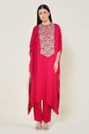 Buy_Namrata Joshipura_Fuchsia Georgette Embroidery, Sequins Amara Intricate Yoke Kaftan With Pant _at_Aza_Fashions
