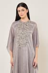 Buy_Namrata Joshipura_Gray Chiffon Beads, Sequins, Embroidery Round Neck Amara Yoke Kaftan With Pant _Online_at_Aza_Fashions
