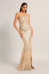 Buy_Namrata Joshipura_Gold Mesh Sequins, Embroidery Bandeau Neck Amara Corset With Draped Skirt _at_Aza_Fashions