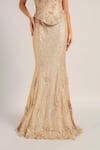 Namrata Joshipura_Gold Mesh Sequins, Embroidery Bandeau Neck Amara Corset With Draped Skirt _Online_at_Aza_Fashions