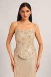 Buy_Namrata Joshipura_Gold Mesh Sequins, Embroidery Bandeau Neck Amara Corset With Draped Skirt _Online_at_Aza_Fashions