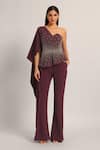 Buy_Namrata Joshipura_Wine Jersey Sequins, Stones One Shoulder, Silver Dust Peplum Top With Sharara _at_Aza_Fashions
